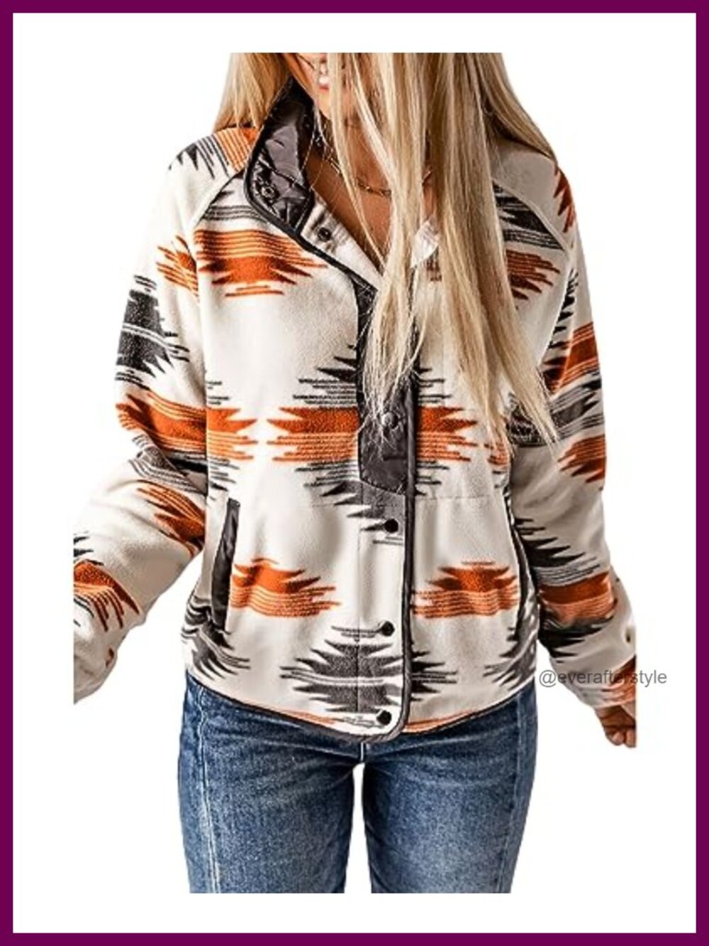 Womens Fleece Jacket Aztec Western Snap Button Down Warm Coat